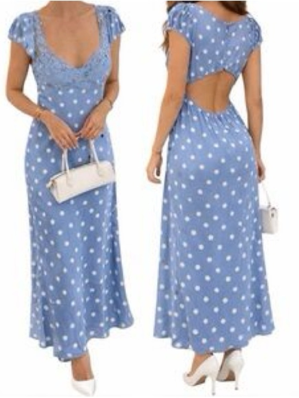 T.J.Maxx Light Blue Polka Dot Backless Maxi Dress